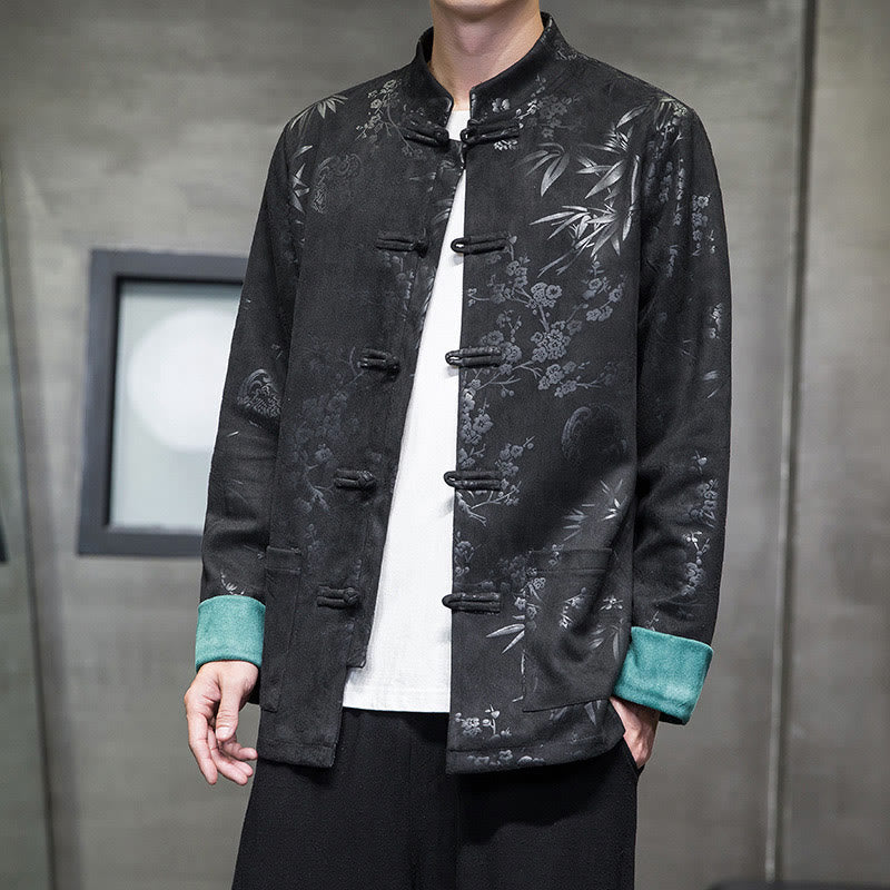 Buddha Stones, chinesische Neujahrskleidung, Blumen, Bambus, einfarbige Manschettenknöpfe, Tang-Anzug, Baumwolle, Herrenjacke, Hemd mit Taschen - image 28