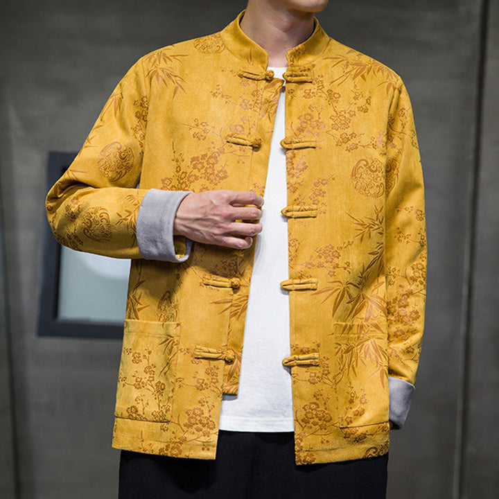 Buddha Stones, chinesische Neujahrskleidung, Blumen, Bambus, einfarbige Manschettenknöpfe, Tang-Anzug, Baumwolle, Herrenjacke, Hemd mit Taschen - image 7