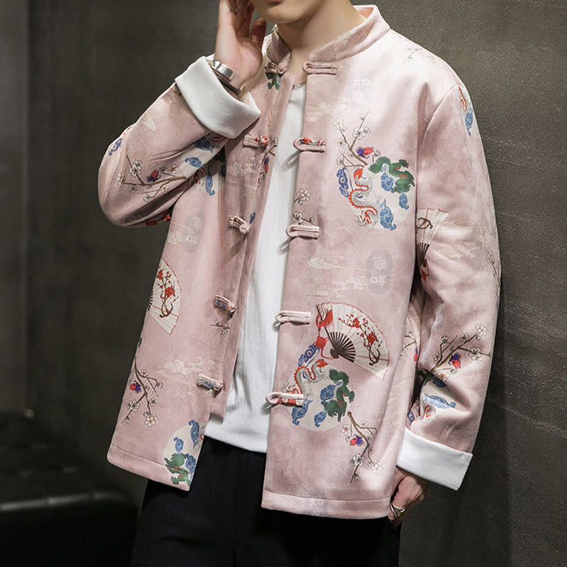 Buddha Stones, Kleidung für das chinesische Neujahr, Blumen, Drachenfächer, glückverheißende Wolken, Tang-Anzug mit Froschknöpfen, Baumwolljacke für Herren  - image 2