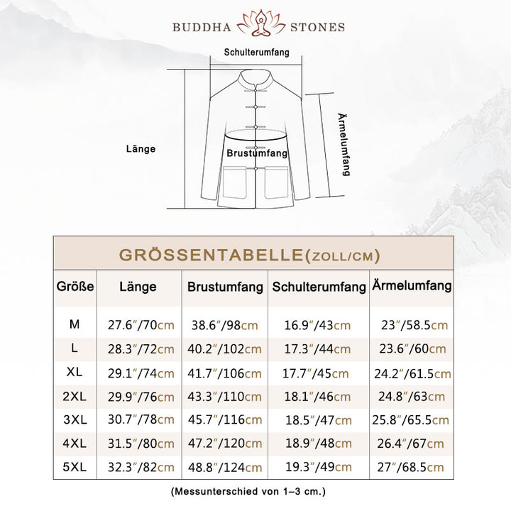 Buddha Stones Einfarbig Lässig Frosch-Knopf Leinen Herrenhemd Kleidung