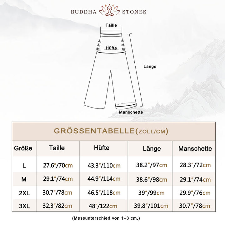 Buddha Stones – Lässige Hose aus Baumwolle mit Froschknöpfen, hoher Taille und weitem Bein und Taschen