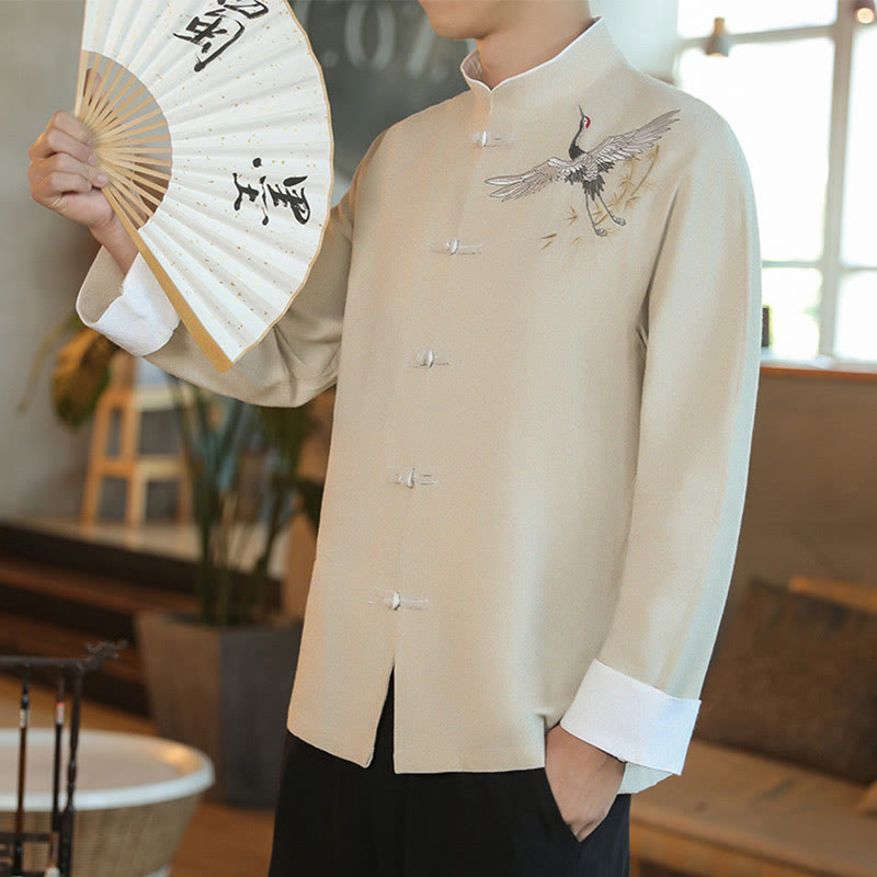 Buddha Stones, chinesisches Neujahr, fliegender Kranich, Stickerei, Froschknopf, Tang-Anzug, Baumwolle, Herrenjacke, Hemd - image 22