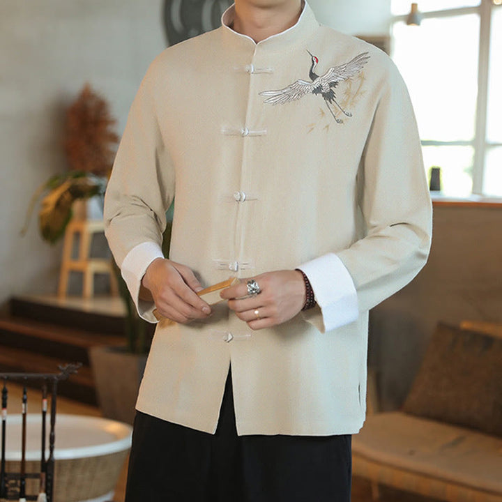 Buddha Stones, chinesisches Neujahr, fliegender Kranich, Stickerei, Froschknopf, Tang-Anzug, Baumwolle, Herrenjacke, Hemd - image 17