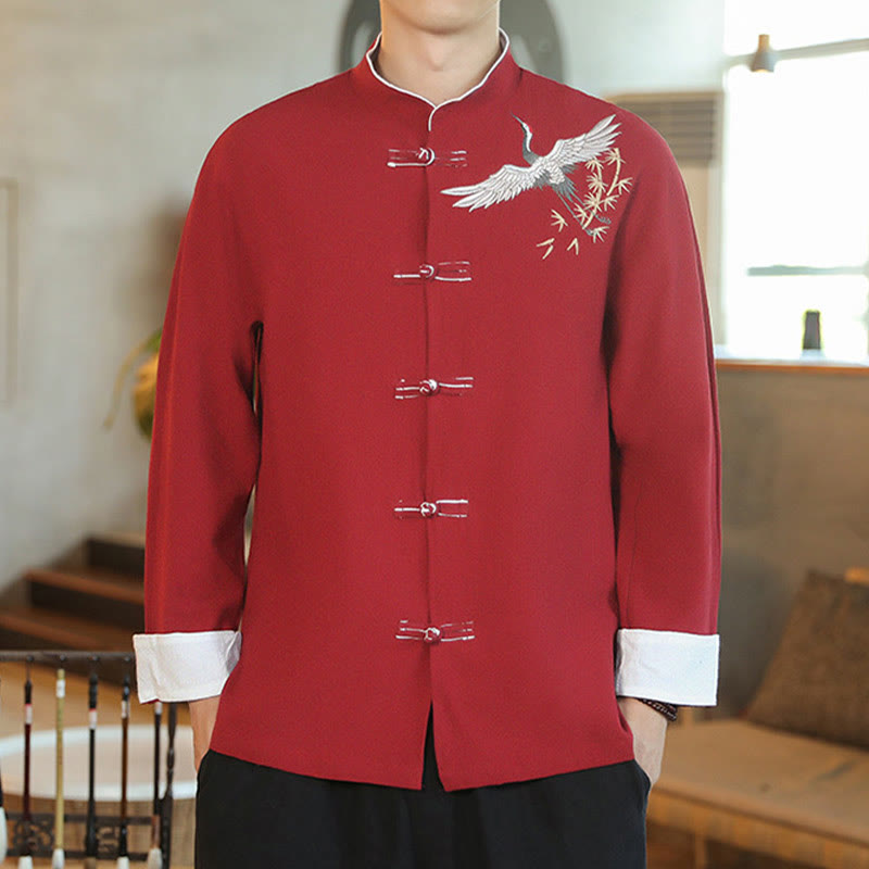 Buddha Stones, chinesisches Neujahr, fliegender Kranich, Stickerei, Froschknopf, Tang-Anzug, Baumwolle, Herrenjacke, Hemd - image 2