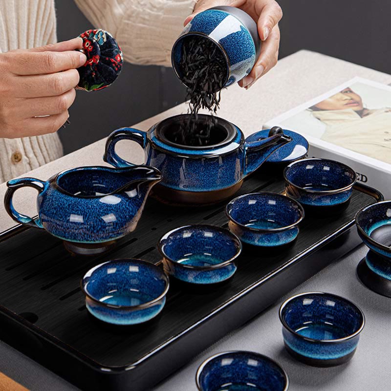 Buddha Stones, blauer Farbverlauf, chinesischer Gongfu-Tee, Keramik-Teekanne, tragbares Geschenkbeutel-Box-Set - image 19