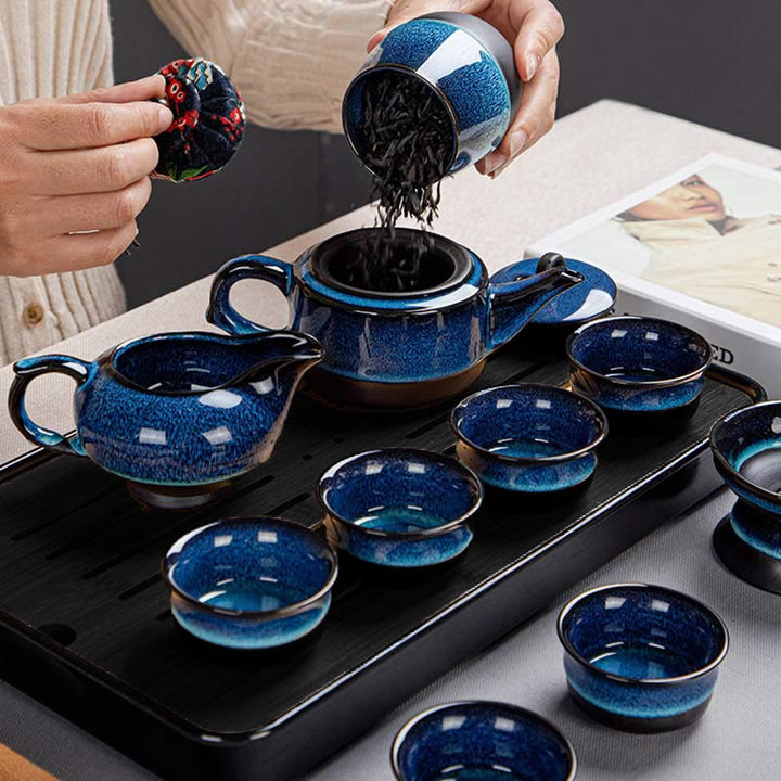 Buddha Stones, blauer Farbverlauf, chinesischer Gongfu-Tee, Keramik-Teekanne, tragbares Geschenkbeutel-Box-Set - image 19