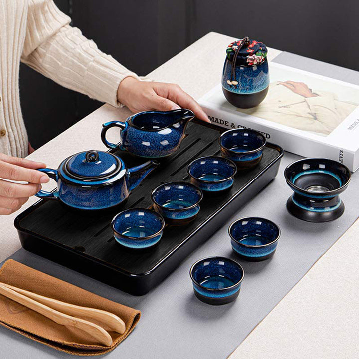 Buddha Stones, blauer Farbverlauf, chinesischer Gongfu-Tee, Keramik-Teekanne, tragbares Geschenkbeutel-Box-Set - image 20