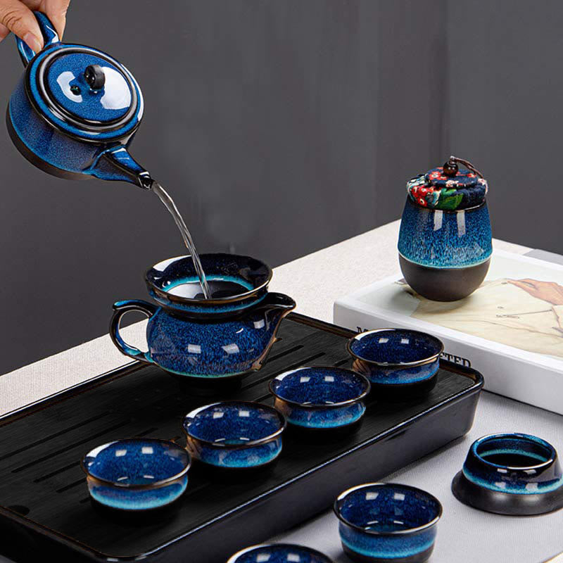 Buddha Stones, blauer Farbverlauf, chinesischer Gongfu-Tee, Keramik-Teekanne, tragbares Geschenkbeutel-Box-Set - image 22