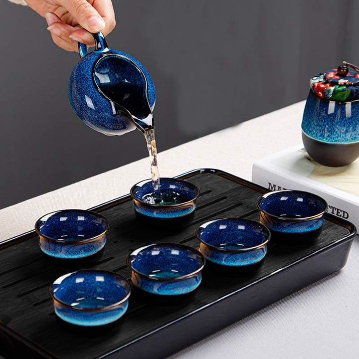 Buddha Stones, blauer Farbverlauf, chinesischer Gongfu-Tee, Keramik-Teekanne, tragbares Geschenkbeutel-Box-Set - image 21