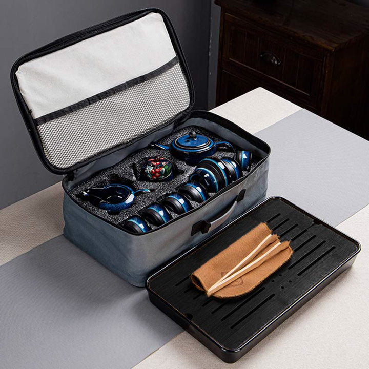 Buddha Stones, blauer Farbverlauf, chinesischer Gongfu-Tee, Keramik-Teekanne, tragbares Geschenkbeutel-Box-Set - image 24