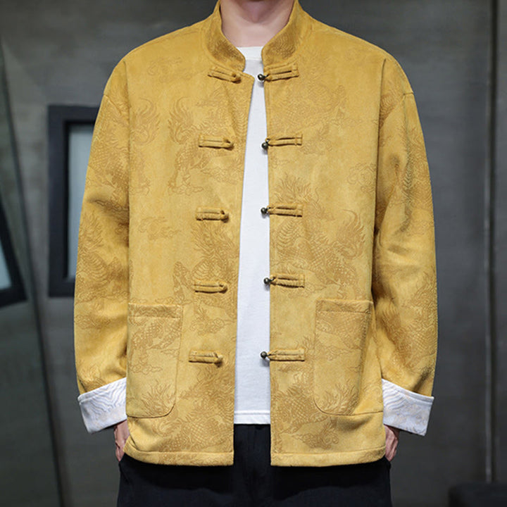 Buddha Stones, chinesisches Neujahr, Kirin-Druck, Froschknopf, Tang-Anzug, Herrenjacke, Hemd mit Taschen - image 0