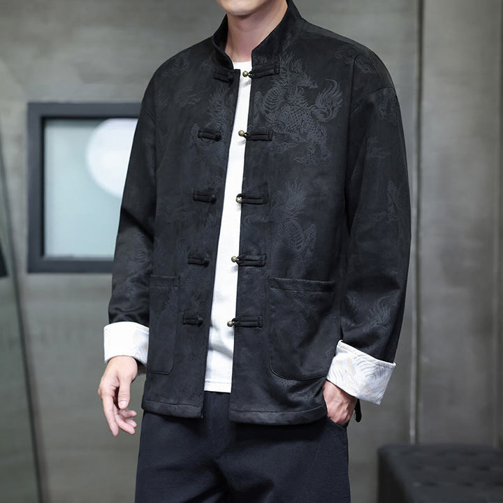 Buddha Stones, chinesisches Neujahr, Kirin-Druck, Froschknopf, Tang-Anzug, Herrenjacke, Hemd mit Taschen - image 18