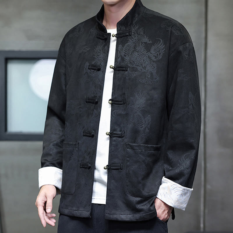 Buddha Stones, chinesisches Neujahr, Kirin-Druck, Froschknopf, Tang-Anzug, Herrenjacke, Hemd mit Taschen - image 15