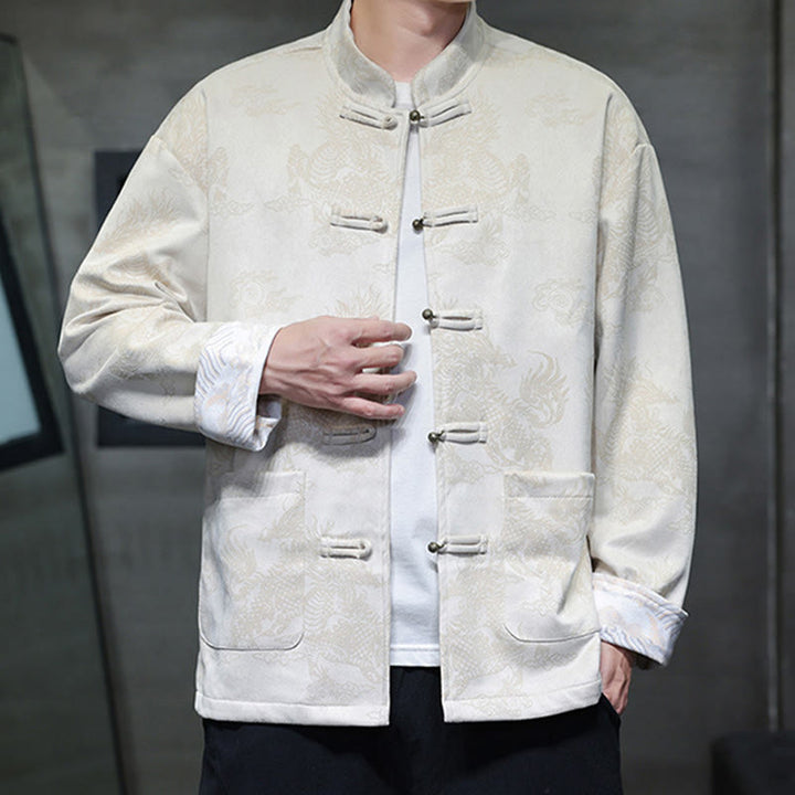 Buddha Stones, chinesisches Neujahr, Kirin-Druck, Froschknopf, Tang-Anzug, Herrenjacke, Hemd mit Taschen - image 23