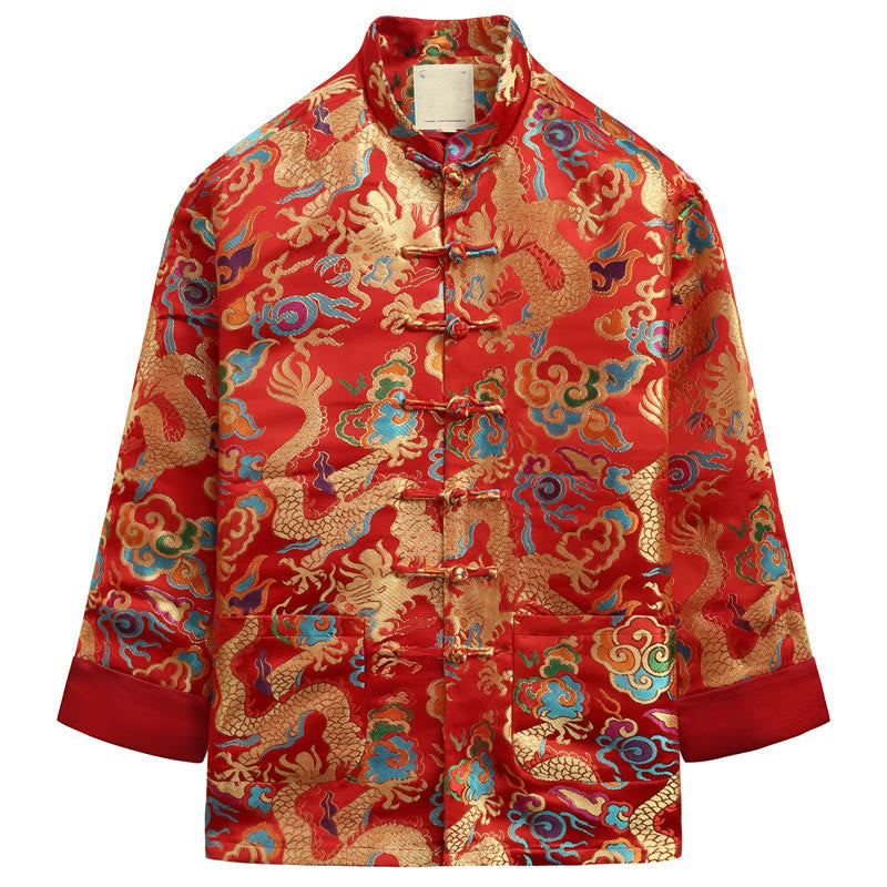 Buddha Stones, chinesische Neujahrs-Drachen-Stickerei, glückverheißende Wolken, Froschknopf-Tang-Anzug, Herrenjacke, Hemd - Purpurrot - US/ UK/AU44, EU54 (4XL) - image 16