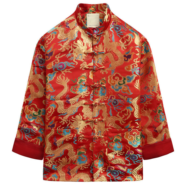 Buddha Stones, chinesische Neujahrs-Drachen-Stickerei, glückverheißende Wolken, Froschknopf-Tang-Anzug, Herrenjacke, Hemd - Purpurrot - US/ UK/AU44, EU54 (4XL) - image 16