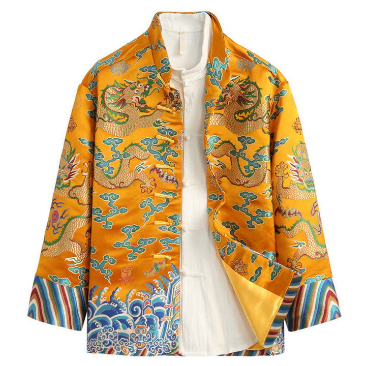 Buddha Stones, chinesische Neujahrs-Drachen-Stickerei, glückverheißende Wolken, Froschknopf-Tang-Anzug, Herrenjacke, Hemd - Gold - US/ UK/AU44, EU54 (4XL) - image 2