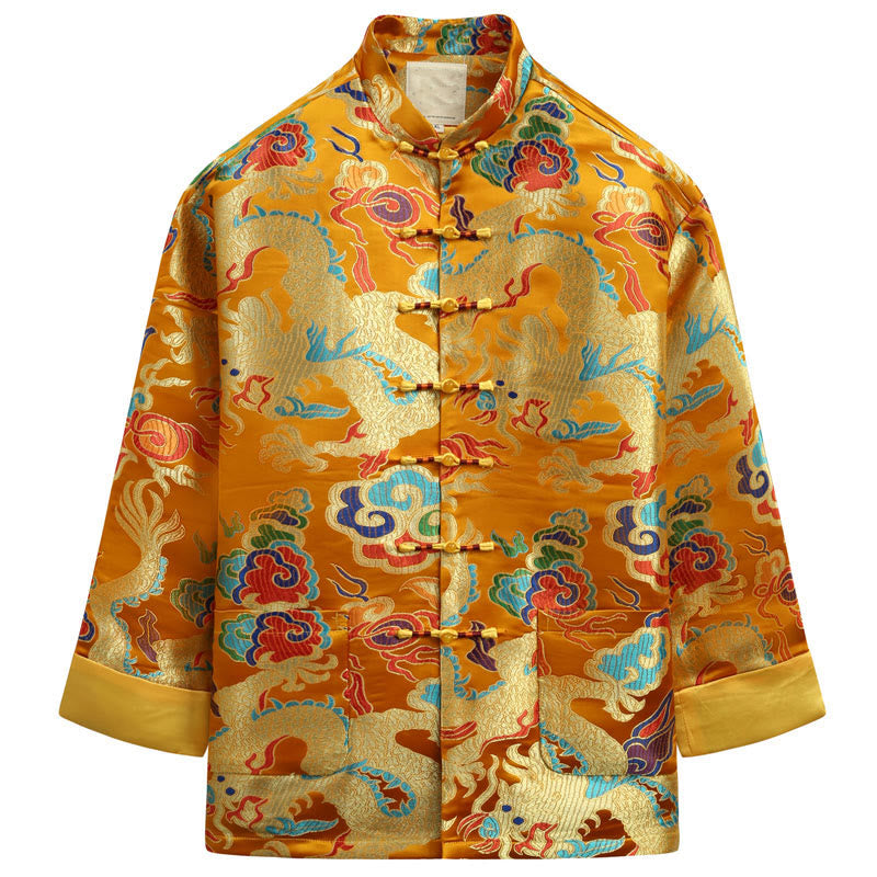 Buddha Stones, chinesische Neujahrs-Drachen-Stickerei, glückverheißende Wolken, Froschknopf-Tang-Anzug, Herrenjacke, Hemd - Goldrute - US/ UK/AU44, EU54 (4XL) - image 17
