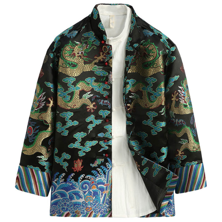 Buddha Stones, chinesische Neujahrs-Drachen-Stickerei, glückverheißende Wolken, Froschknopf-Tang-Anzug, Herrenjacke, Hemd - Schwarz - US/ UK/AU44, EU54 (4XL) - image 12