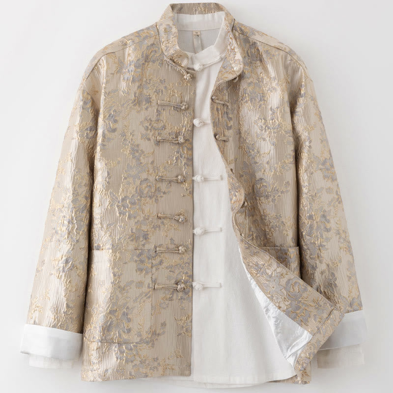 Buddha Stones, chinesisches Neujahr, Jacquard-Stickerei, Froschknopf, Tang-Anzug, Herrenjacke, Hemd mit Taschen - BurlyWood - US/ UK/AU44, EU54 (4XL) - image 10