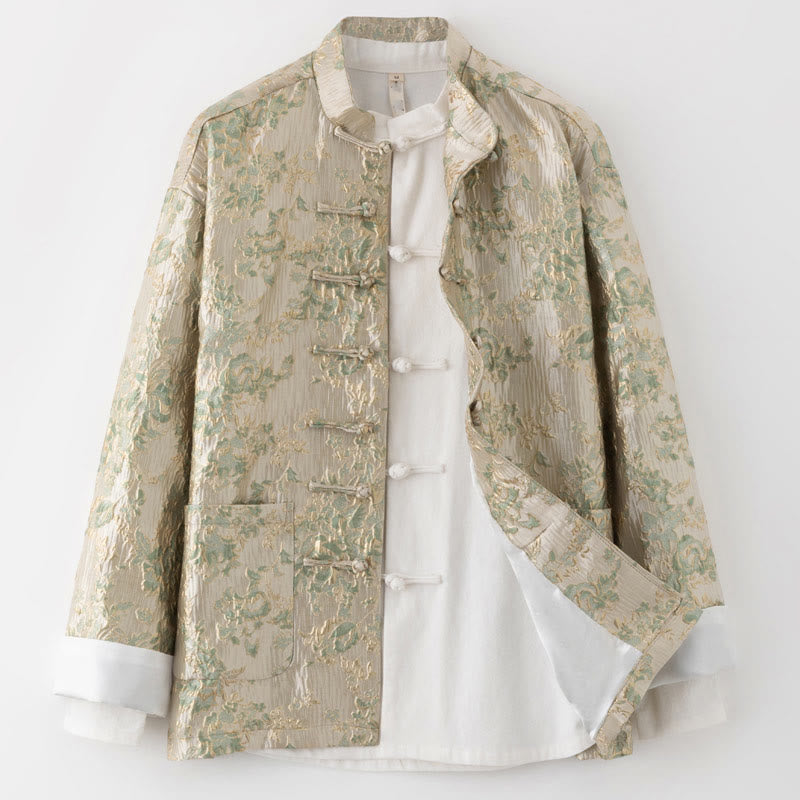 Buddha Stones, chinesisches Neujahr, Jacquard-Stickerei, Froschknopf, Tang-Anzug, Herrenjacke, Hemd mit Taschen - Weizen - US/ UK/AU44, EU54 (4XL) - image 9