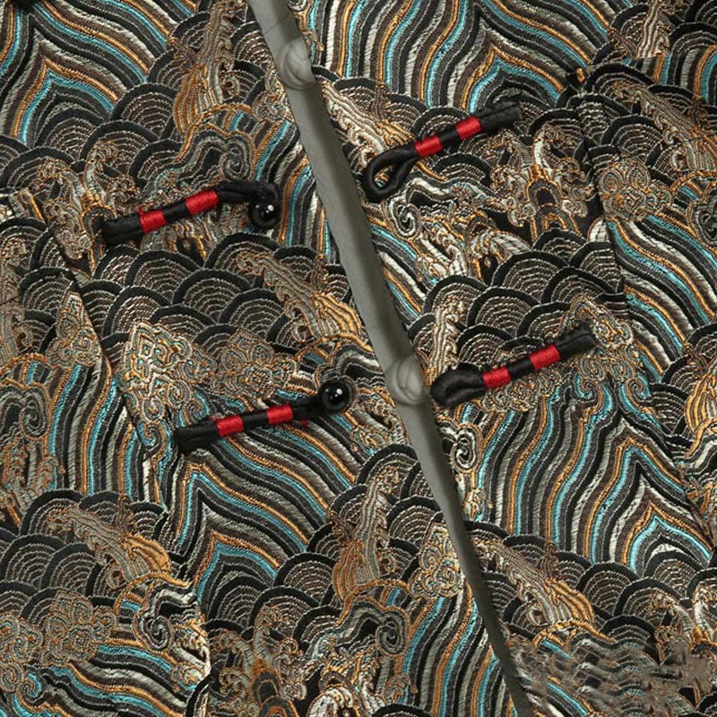 Buddha Stones, chinesisches Neujahr, Jacquard-Damast, Seewasser-Muster, Froschknopf, Tang-Anzug, Herrenjacke, Hemd mit Taschen - image 10