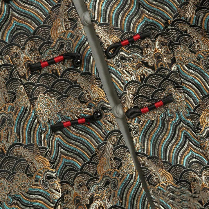 Buddha Stones, chinesisches Neujahr, Jacquard-Damast, Seewasser-Muster, Froschknopf, Tang-Anzug, Herrenjacke, Hemd mit Taschen - image 10