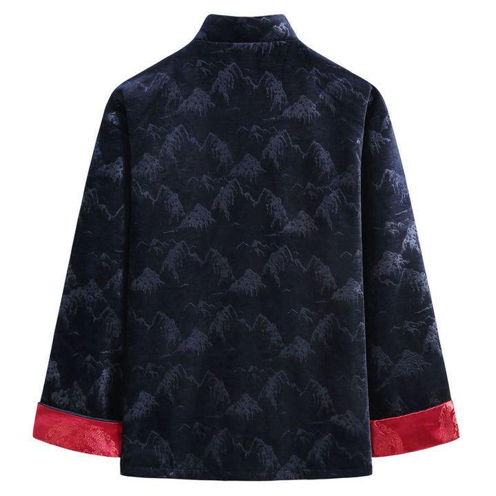 Buddha Stones, chinesisches Neujahrs-Landschaftsdruck, handgefertigt, Froschknopf, Tang-Anzug, Herrenjacke, Hemd mit Taschen - image 5