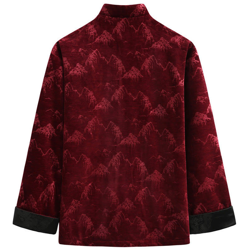 Buddha Stones, chinesisches Neujahrs-Landschaftsdruck, handgefertigt, Froschknopf, Tang-Anzug, Herrenjacke, Hemd mit Taschen - image 1