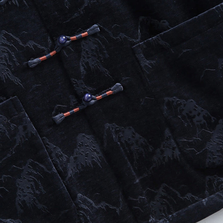 Buddha Stones, chinesisches Neujahrs-Landschaftsdruck, handgefertigt, Froschknopf, Tang-Anzug, Herrenjacke, Hemd mit Taschen - image 8