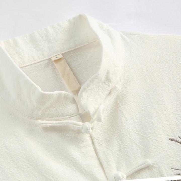 Buddha Stones, chinesisches Neujahrs-Kranich-Stickerei, Tang-Anzug, Hanfu, langärmeliges Oberteil und Hose, Kleidung aus Baumwolle und Leinen, Herren-Set mit Taschen - image 7