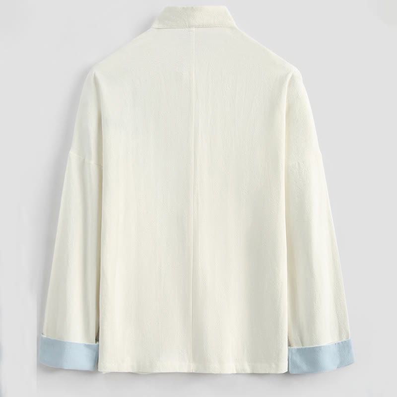 Buddha Stones, chinesisches Neujahrs-Kranich-Stickerei, Tang-Anzug, Hanfu, langärmeliges Oberteil und Hose, Kleidung aus Baumwolle und Leinen, Herren-Set mit Taschen - image 6