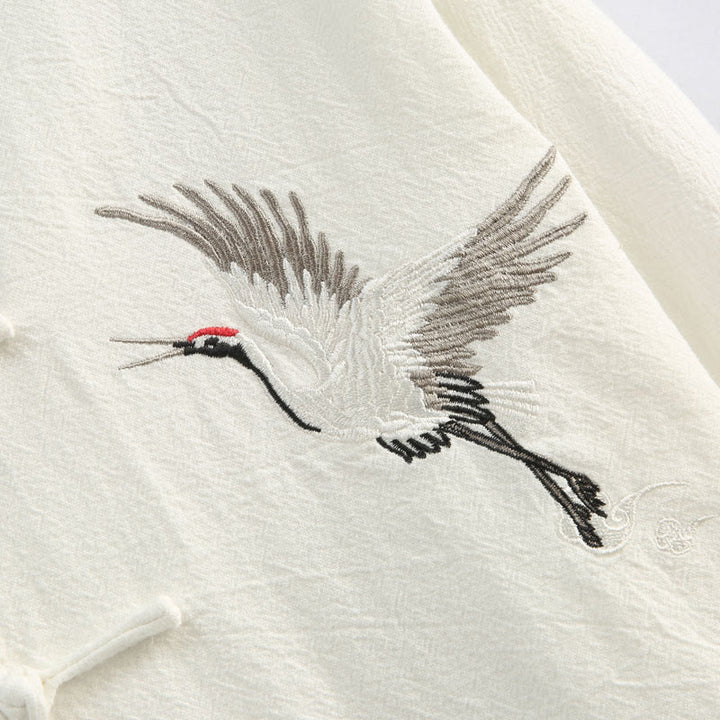 Buddha Stones, chinesisches Neujahrs-Kranich-Stickerei, Tang-Anzug, Hanfu, langärmeliges Oberteil und Hose, Kleidung aus Baumwolle und Leinen, Herren-Set mit Taschen - image 8