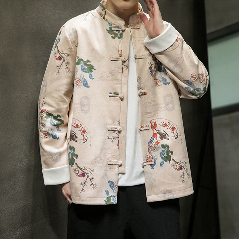 Buddha Stones, Kleidung für das chinesische Neujahr, Blumen, Drachenfächer, glückverheißende Wolken, Tang-Anzug mit Froschknöpfen, Baumwolljacke für Herren  - image 8