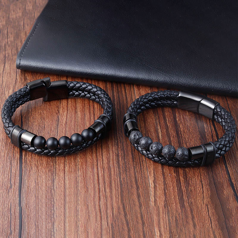 Buddha Stones, Lavastein, mattierter Stein, heilendes Lederarmband mit Magnetschnalle - image 2