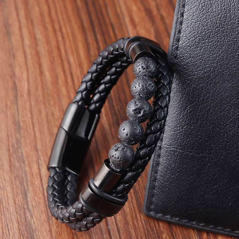 Buddha Stones, Lavastein, mattierter Stein, heilendes Lederarmband mit Magnetschnalle - image 4