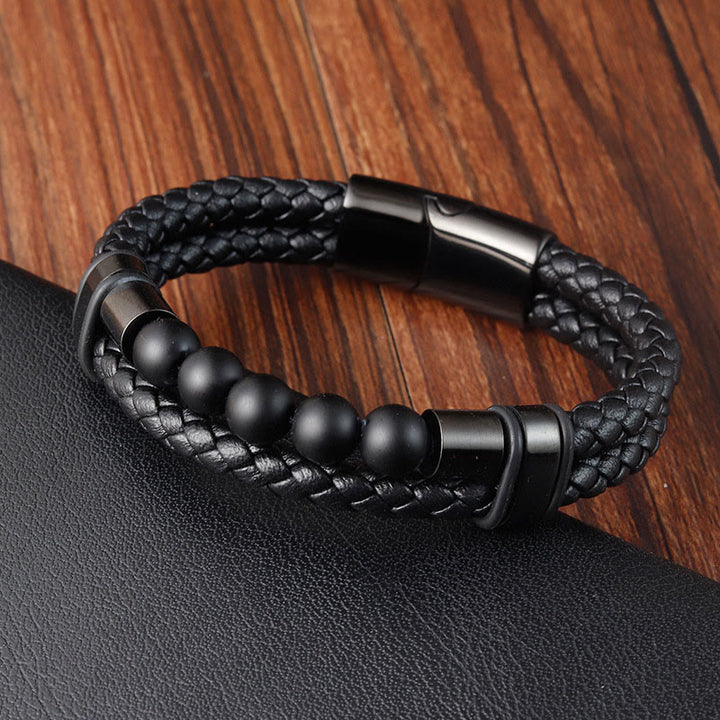 Buddha Stones, Lavastein, mattierter Stein, heilendes Lederarmband mit Magnetschnalle - Mattierter Stein (Handgelenkumfang: 18–20 cm) - image 9