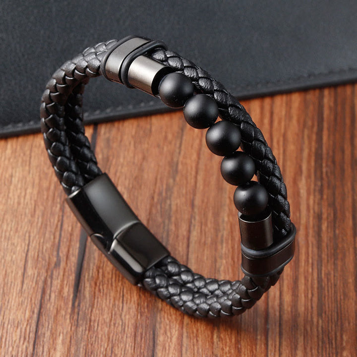 Buddha Stones, Lavastein, mattierter Stein, heilendes Lederarmband mit Magnetschnalle