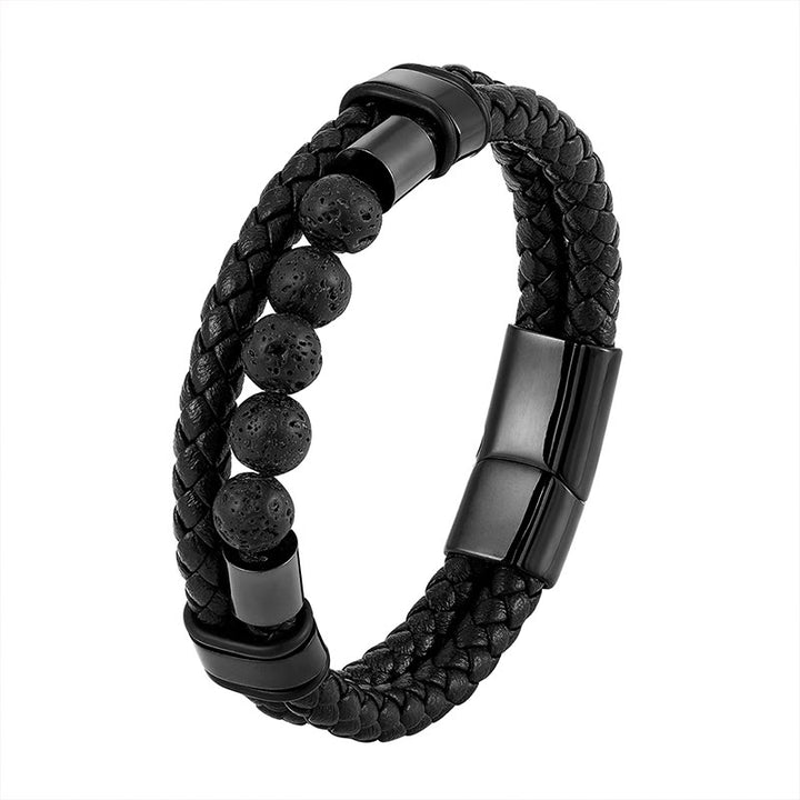 Buddha Stones, Lavastein, mattierter Stein, heilendes Lederarmband mit Magnetschnalle - image 5