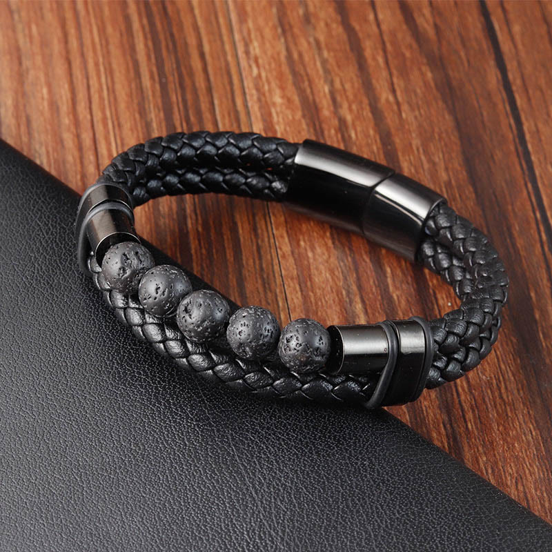 Buddha Stones, Lavastein, mattierter Stein, heilendes Lederarmband mit Magnetschnalle - Lavastein (Handgelenkumfang: 18–20 cm) - image 1
