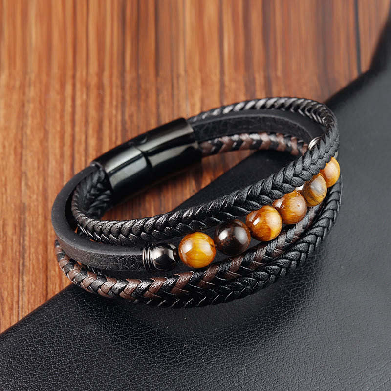Buddha Stones Tigerauge Stein Schutz Lederarmband - image 2