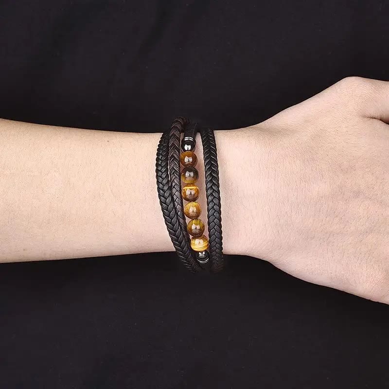 Buddha Stones Tigerauge Stein Schutz Lederarmband - image 7