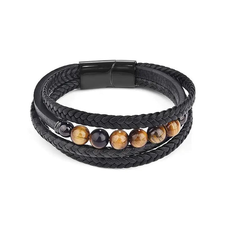 Buddha Stones Tigerauge Stein Schutz Lederarmband