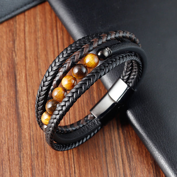 Buddha Stones Tigerauge Stein Schutz Lederarmband - image 3