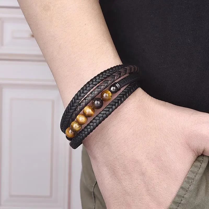 Buddha Stones Tigerauge Stein Schutz Lederarmband