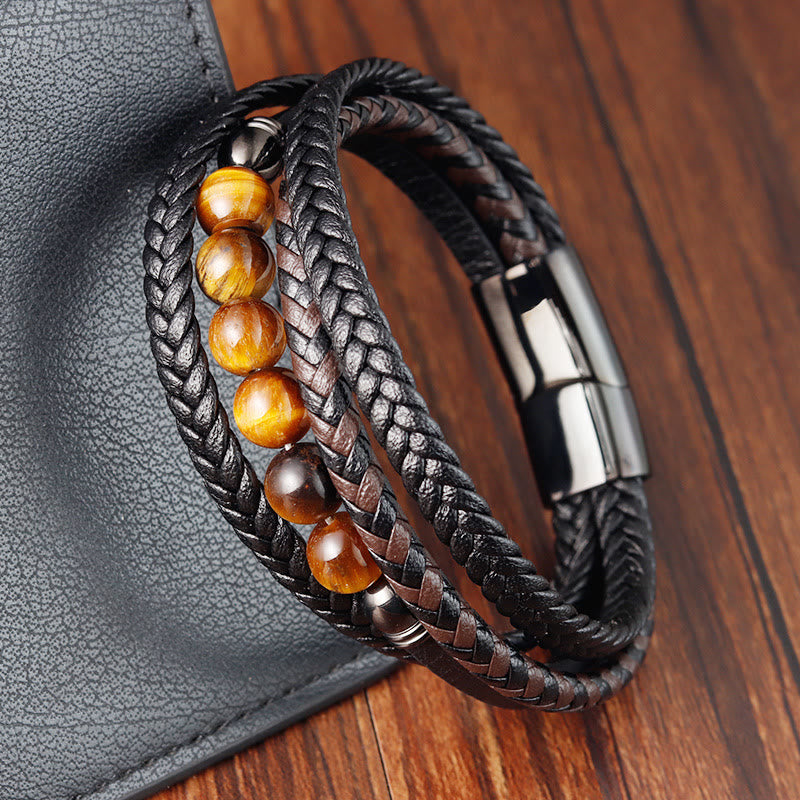 Buddha Stones Tigerauge Stein Schutz Lederarmband - Tigerauge (Handgelenkumfang: 18–20 cm) - image 1
