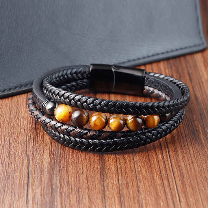 Buddha Stones Tigerauge Stein Schutz Lederarmband - image 4