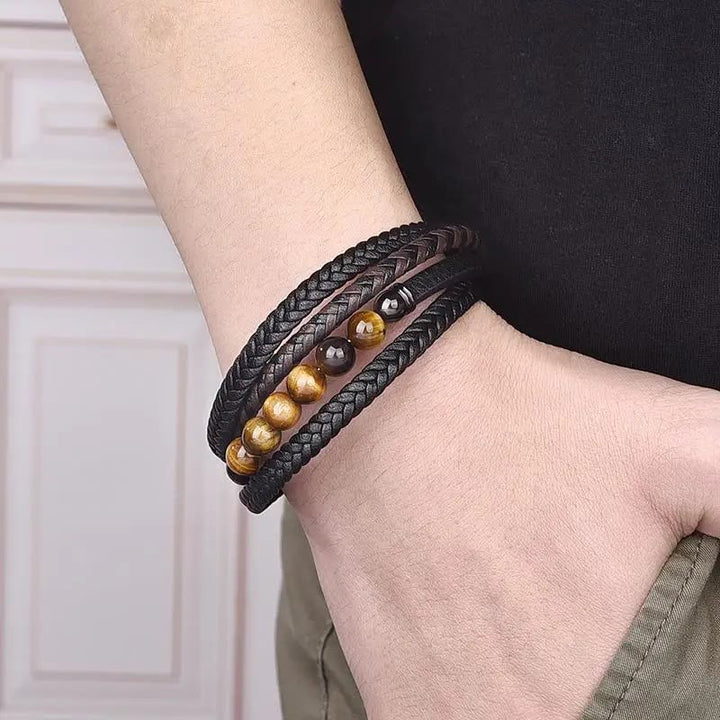 Buddha Stones Tigerauge Stein Schutz Lederarmband - image 5