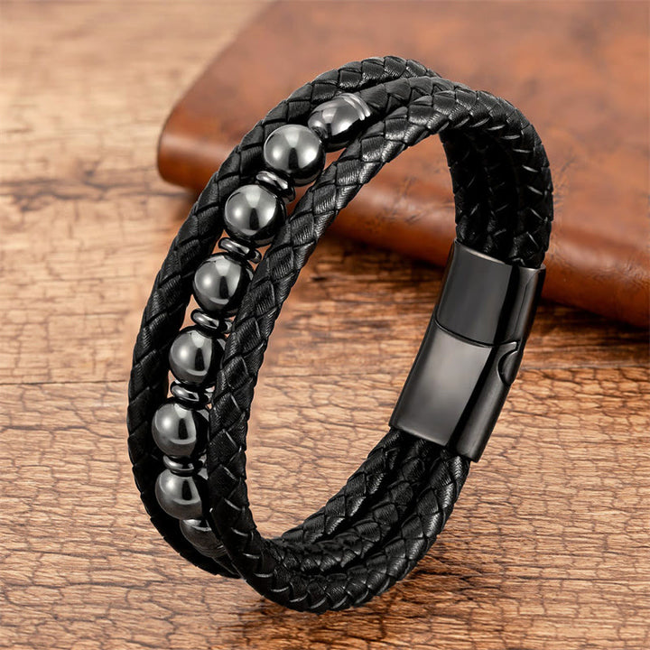 Buddha Stones ​​Tigerauge Lavastein Hämatit Schwarzer Onyx Perlen Positives Lederarmband - Hematit - 18-22 cm - image 11