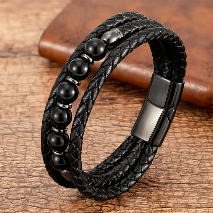 Buddha Stones ​​Tigerauge Lavastein Hämatit Schwarzer Onyx Perlen Positives Lederarmband - Schwarzer Onyx - 18-22 cm - image 13
